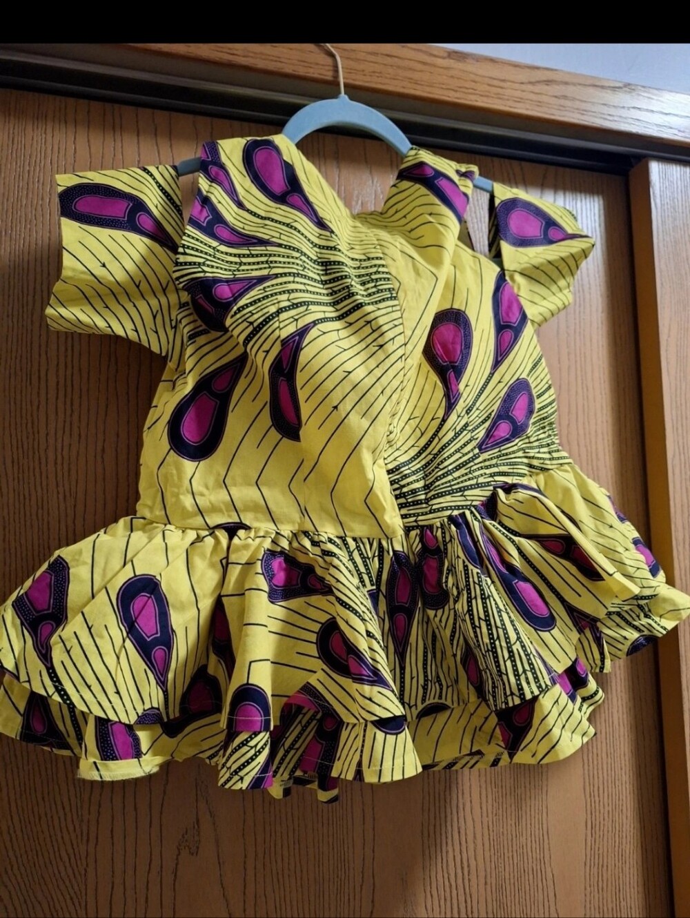 Women Yellow & Pink Peplum AFRICAN PRINT TOP
